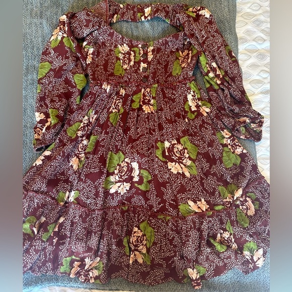 Free People Summer Picnic Printed Mini Dress Raisin - Picture 7 of 7